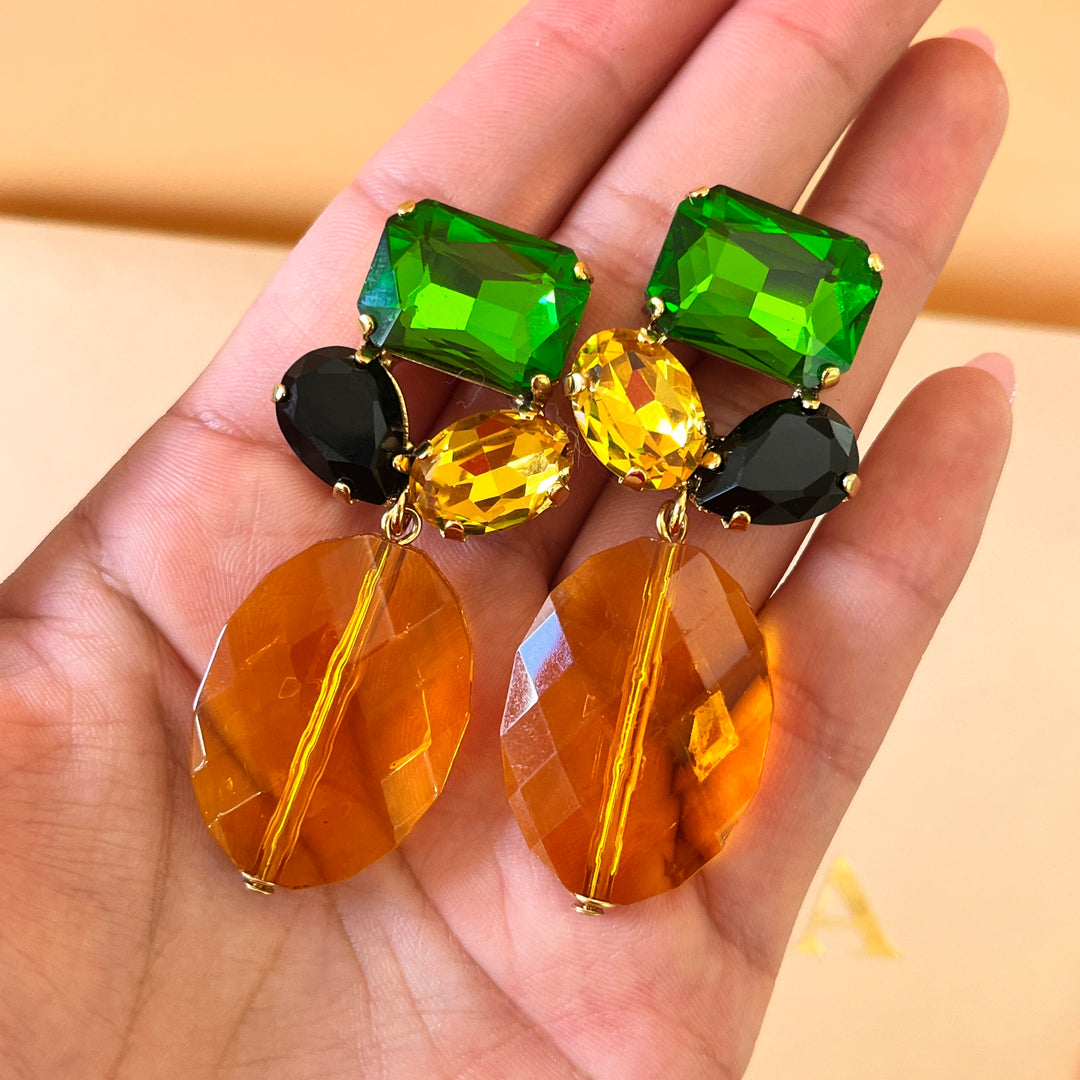 Topaz earrings with multicolour Swarovski crystals
