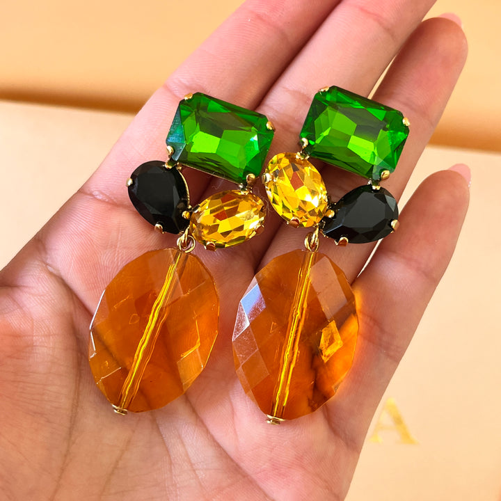Topaz earrings with multicolour Swarovski crystals