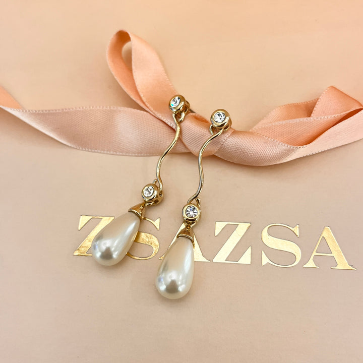 Rhinestone and ivory pearls gold plated earrings