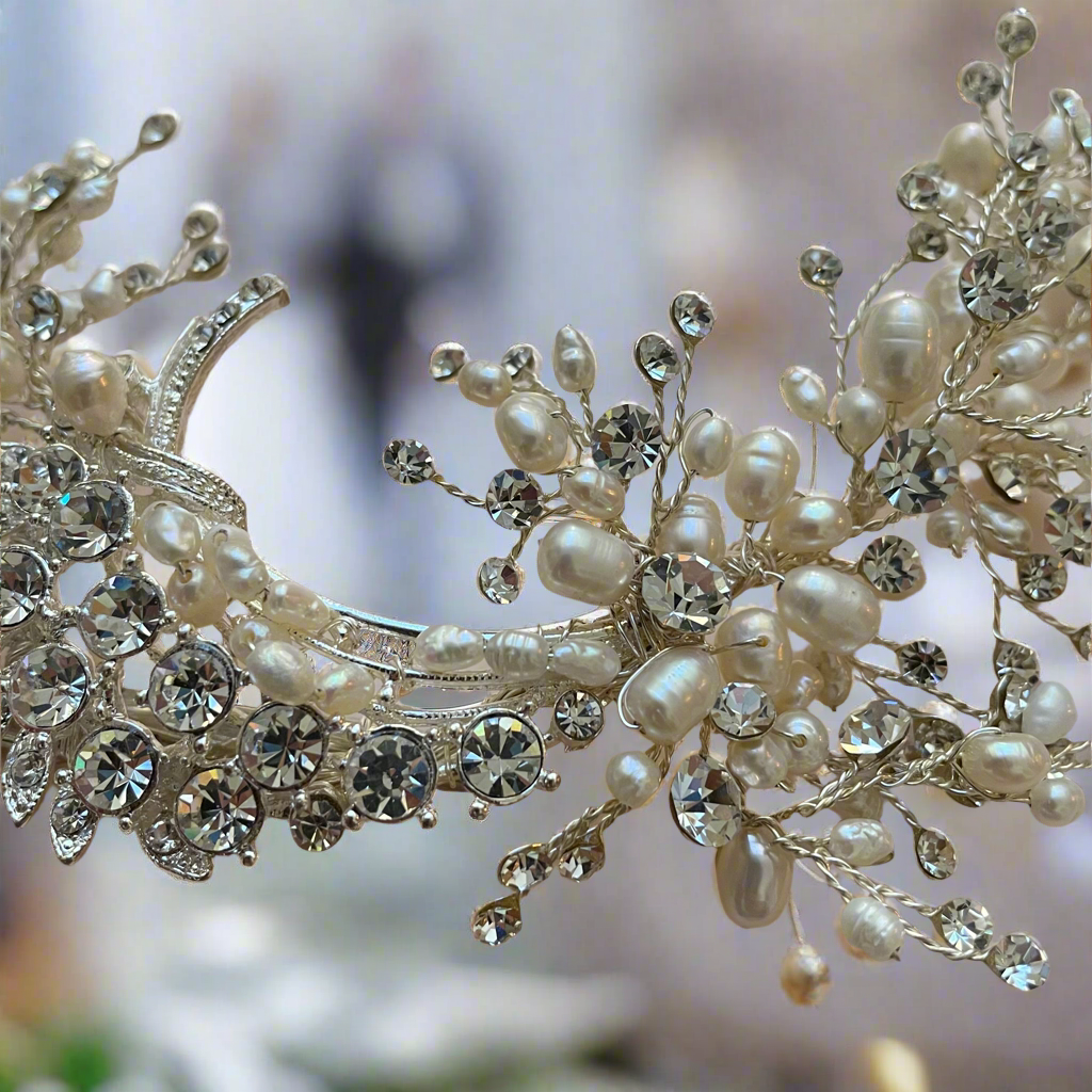 Rhinestone Silver Fresh water pearl headpiece