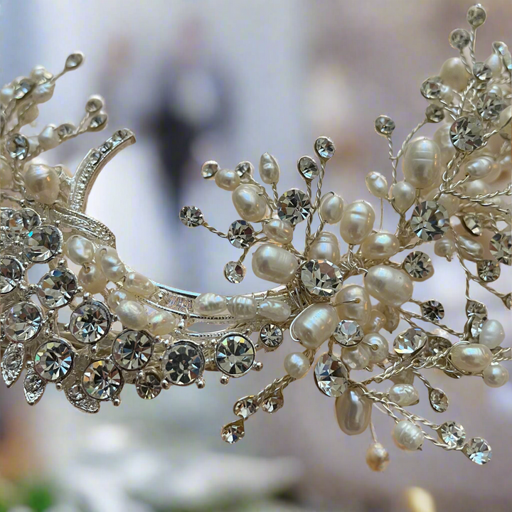 Rhinestone Silver Fresh water pearl headpiece