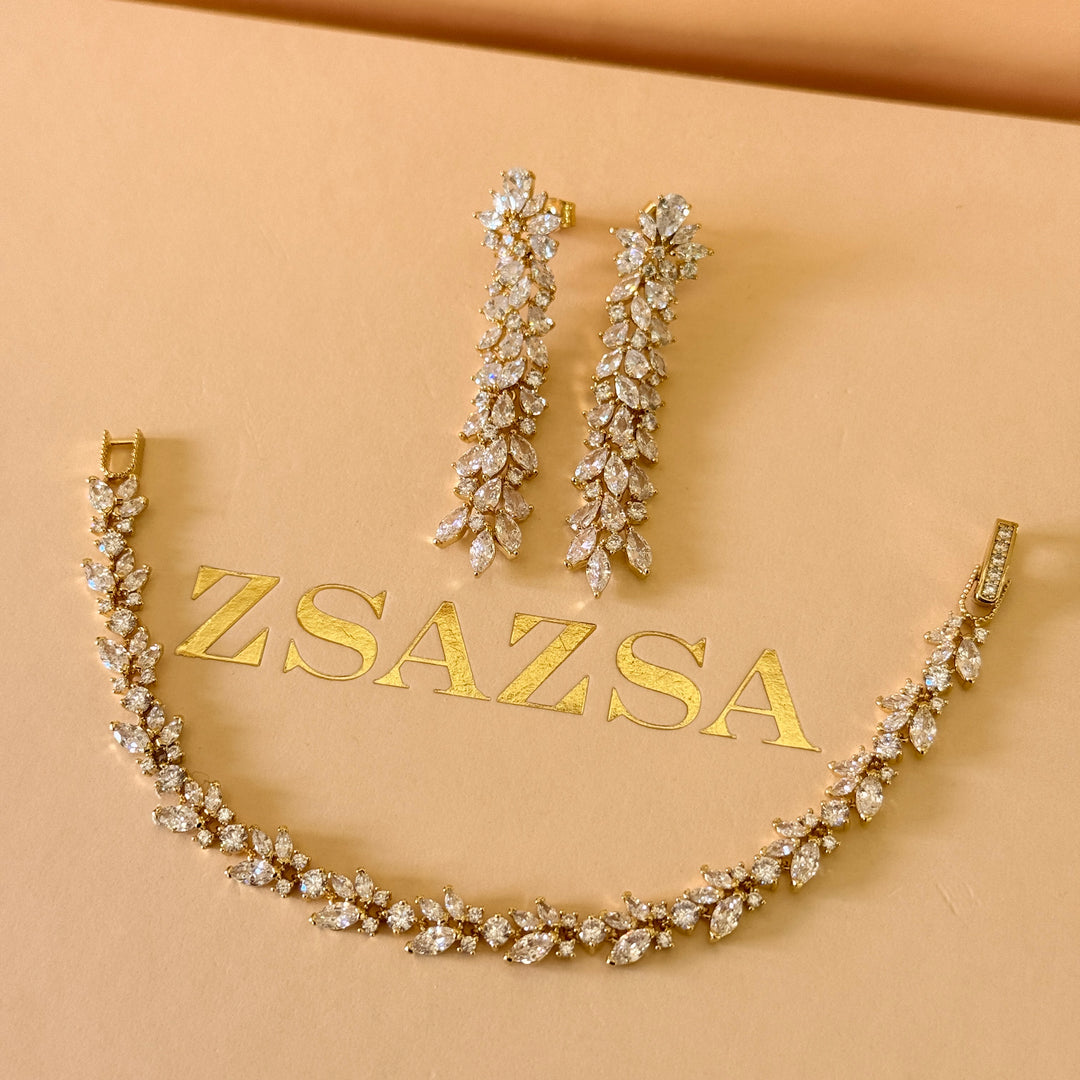 Marquise zircone gold plated earrings and bracelet