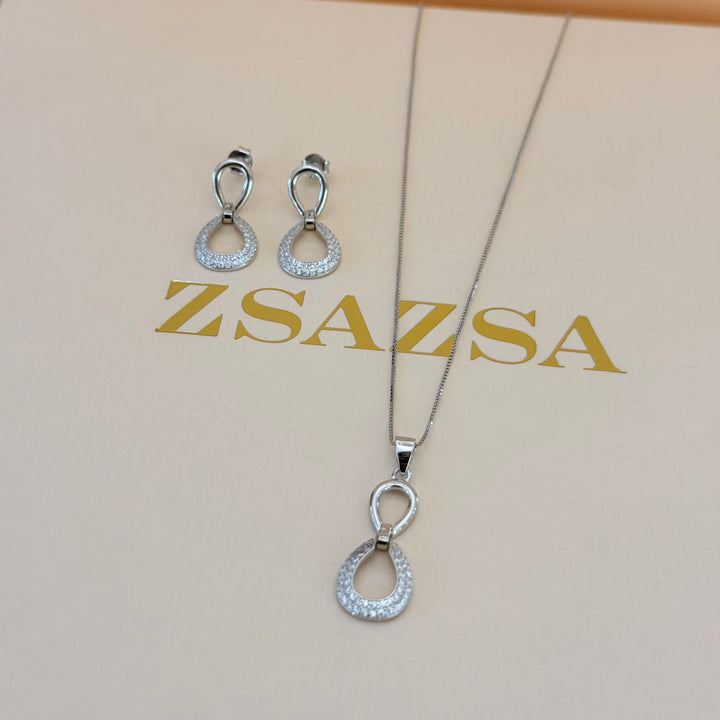 Hollow teardrop zircone sterling silver set