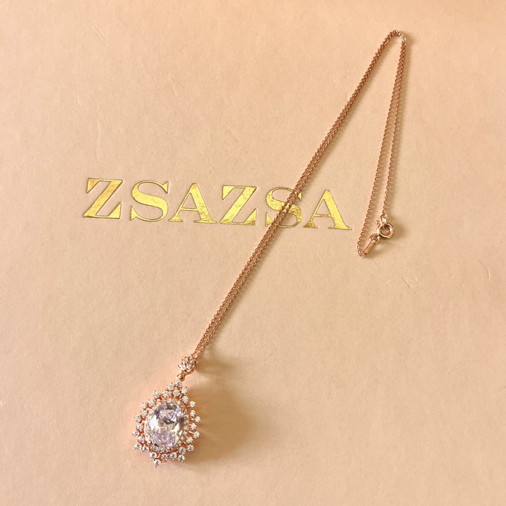 Oval zircone Sterling silver rose gold plated pendant