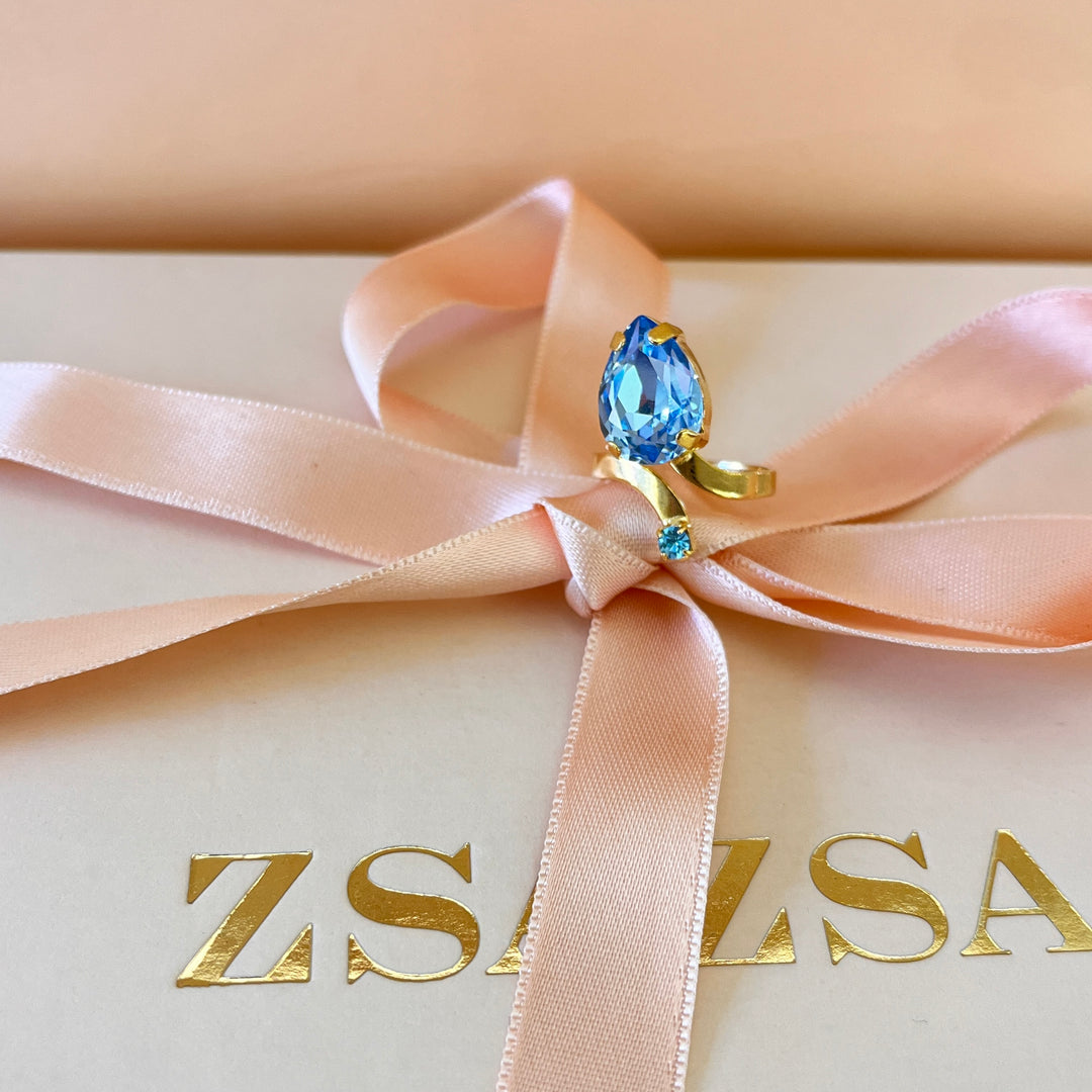 Light blue & turquoise open Preciosa crystals ring