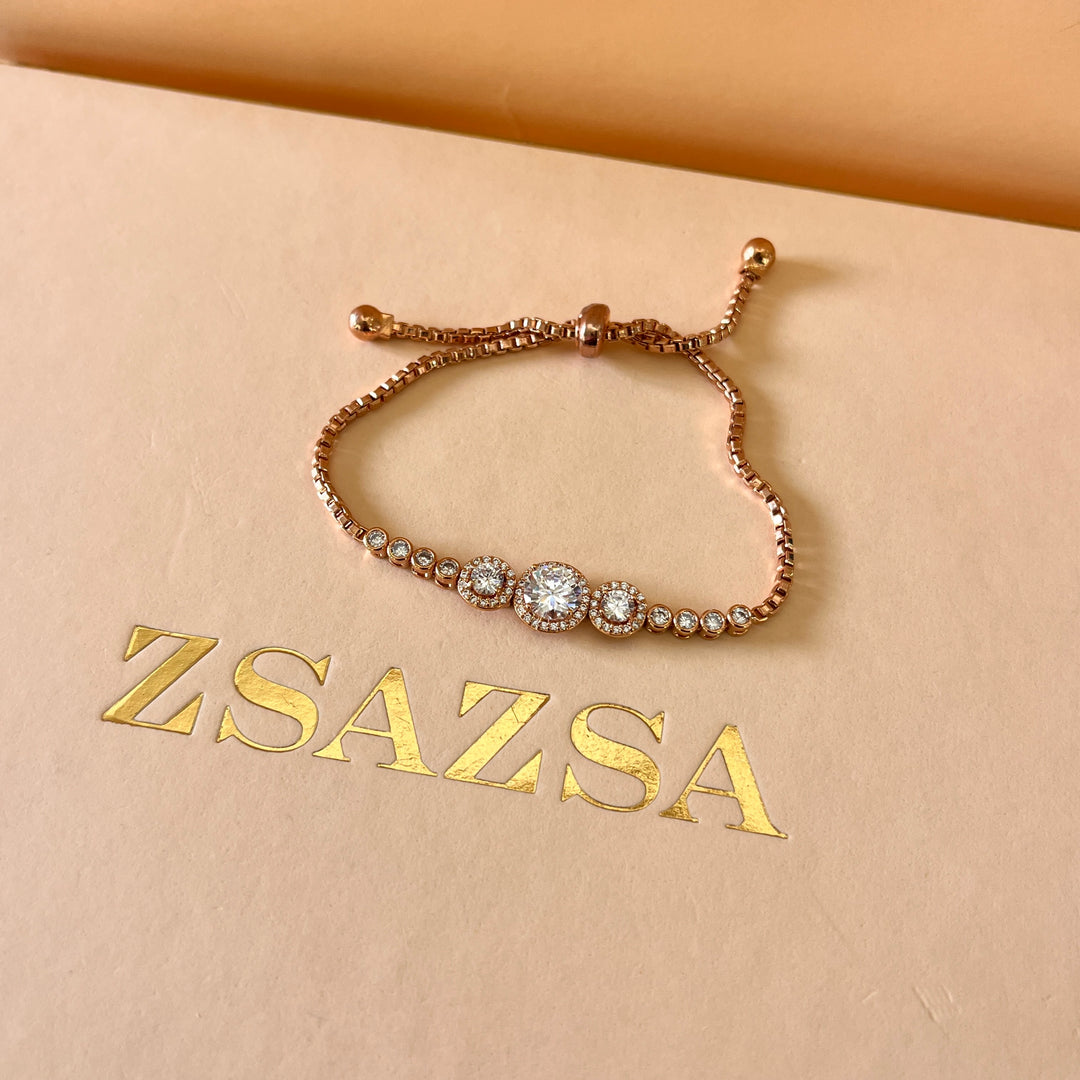 Round zircone rose gold plated pendant and bracelet