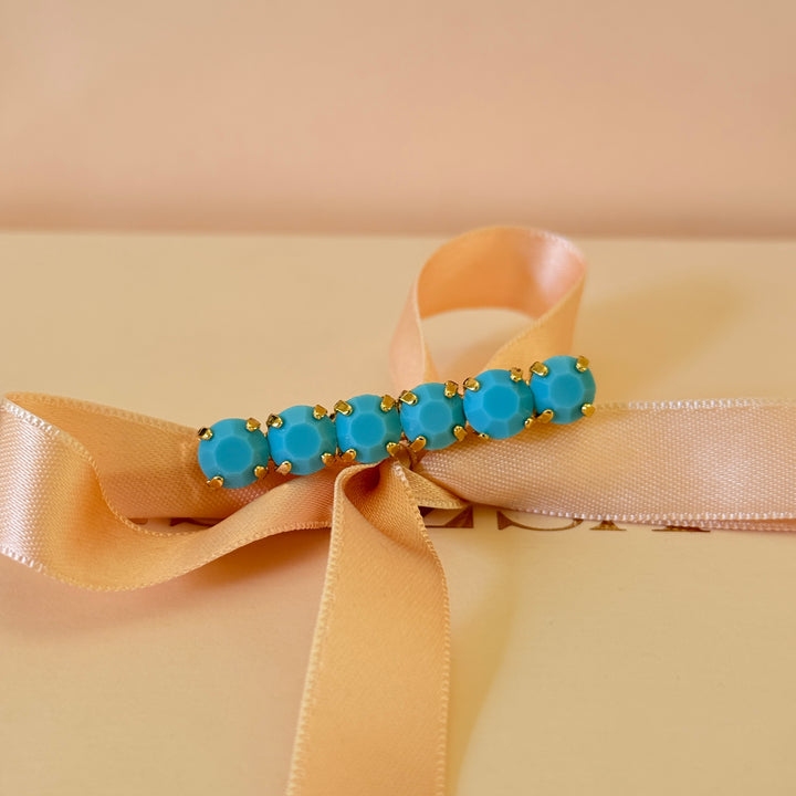 Turquoise preciosa crystals gold plated brooch