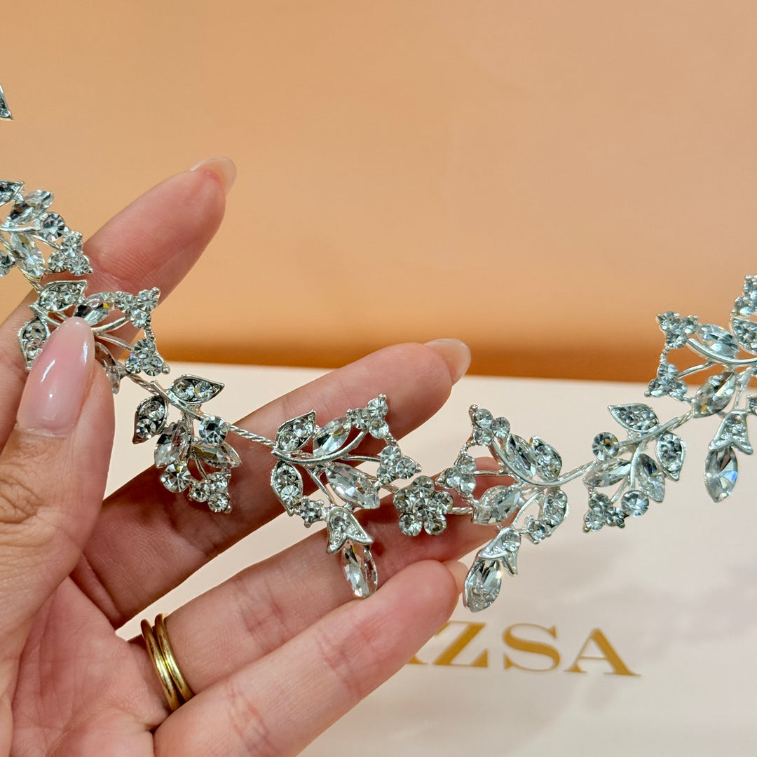Swarovski crystals leaves & flower flexible headband