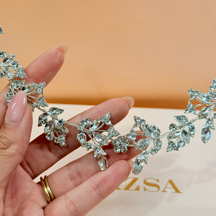 Swarovski crystals leaves & flower flexible headband
