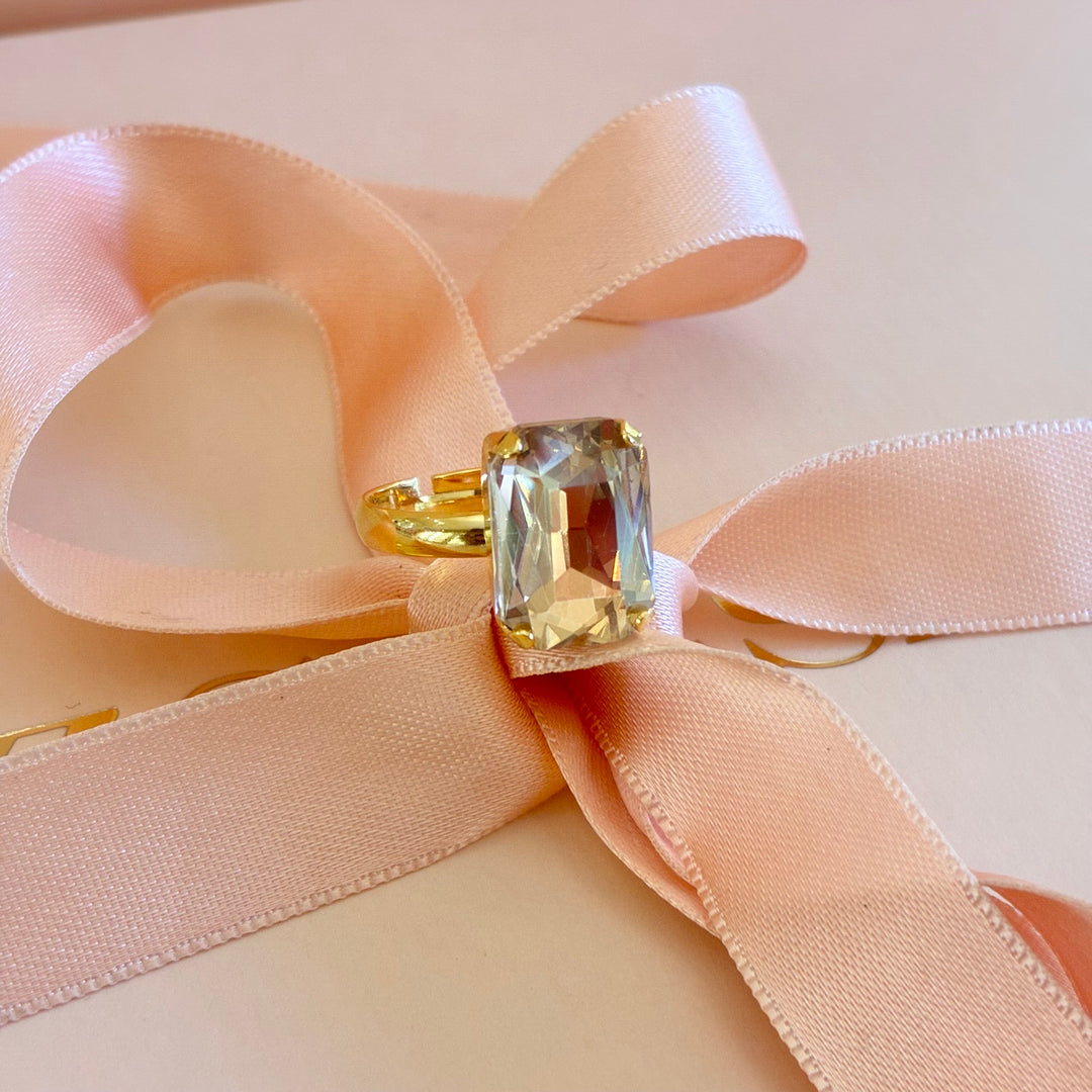 Champagne rectangular Swarovski crystal ring