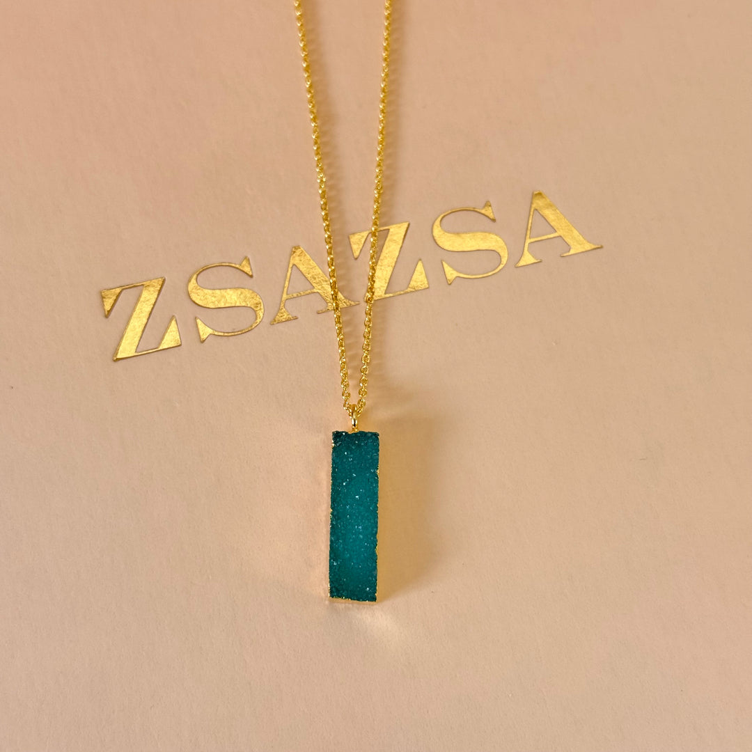 Green Agathe gold plated pendant set