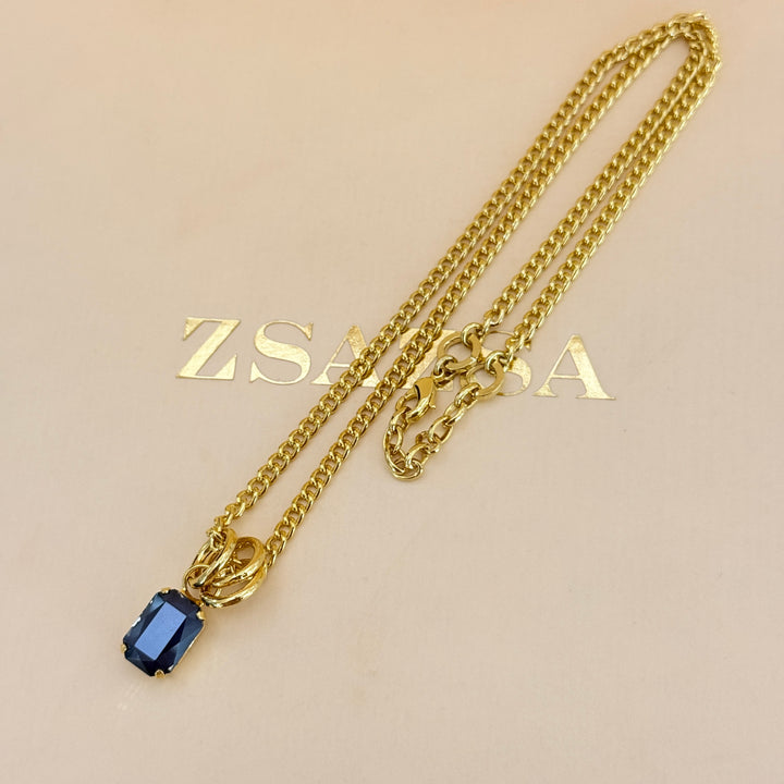 Rectangular royal blue Swarovski crystals gold plated set