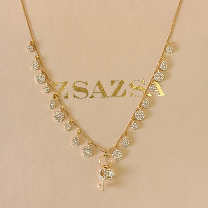 Zircone mixed shapes gold plated sterling silver necklace