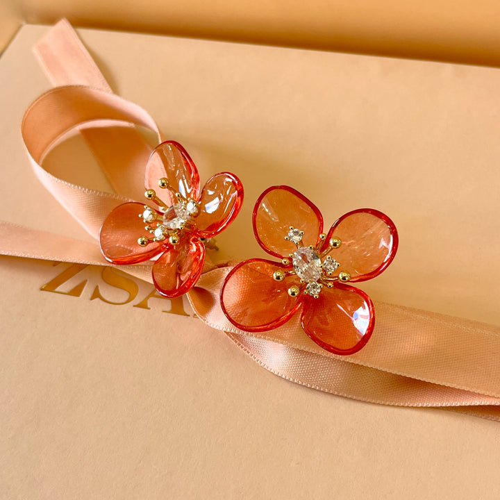 Coral flower resin gold plated earrings