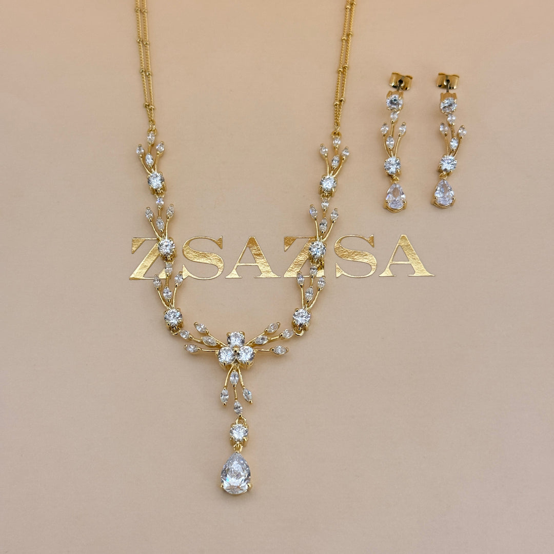 Teardrop zircone gold plated set