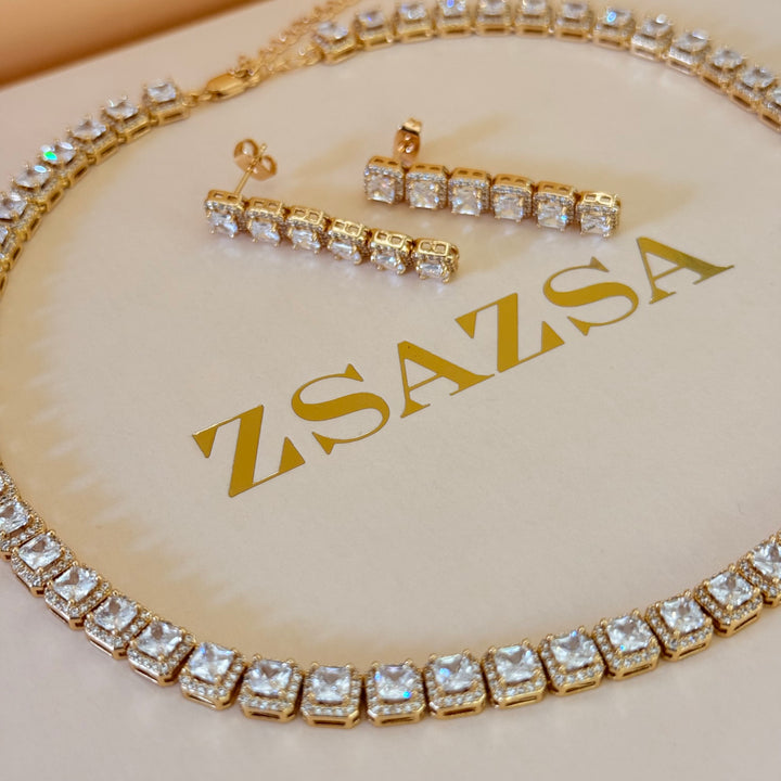 Square zircone gold plated set
