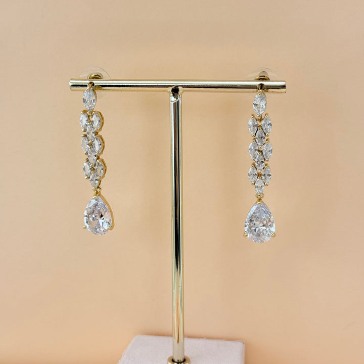 Long chunky marquise and teardrop zircone gold plated earrings