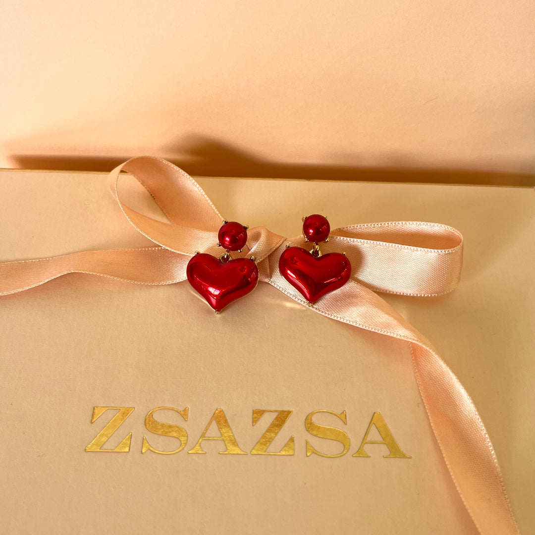 Red heart gold plated earrings