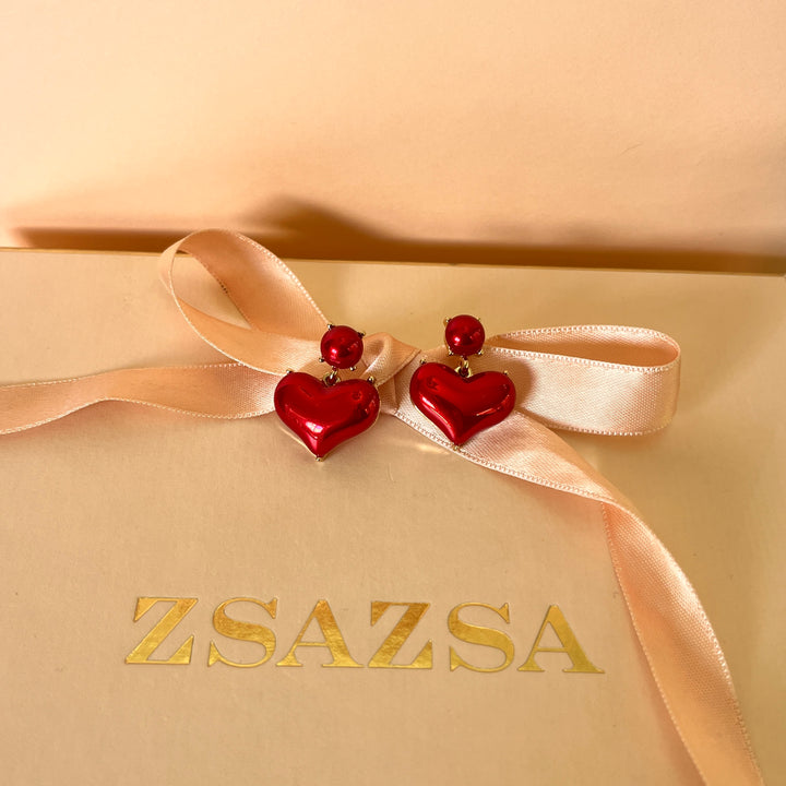 Red heart gold plated earrings