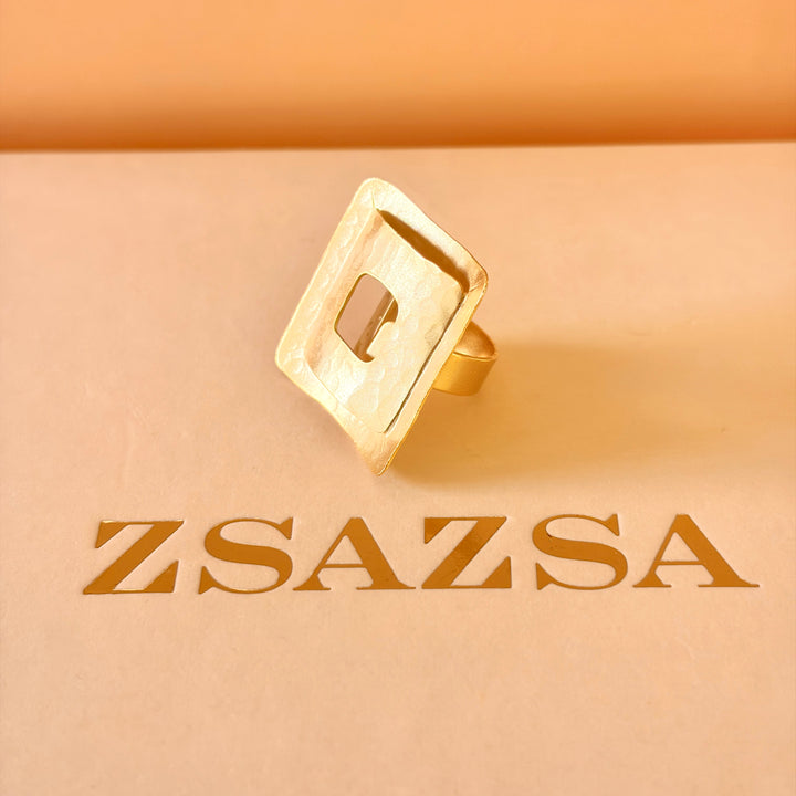 Handmade Hollow Square Gold Ring | Gold Plated | ZsaZsa