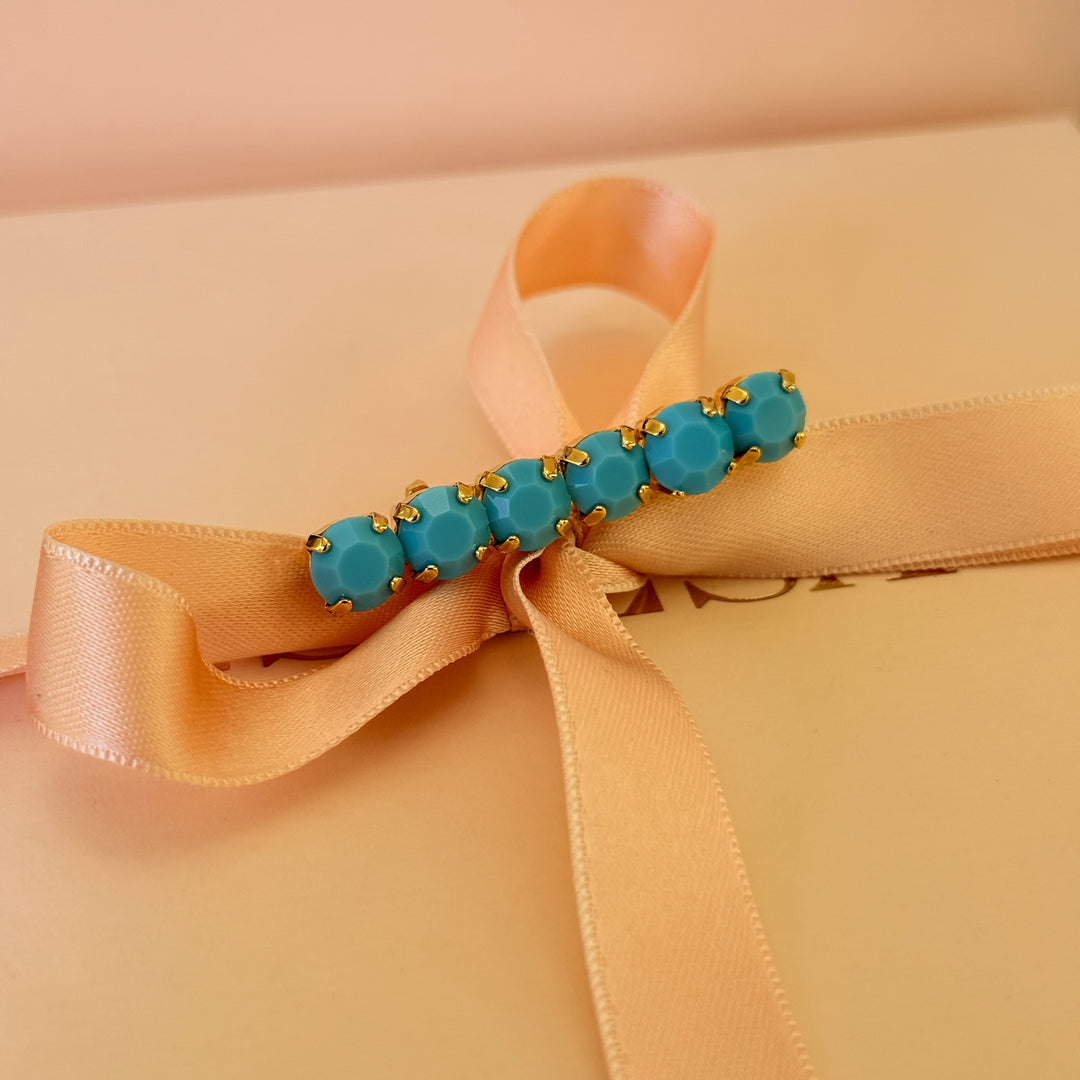 Turquoise preciosa crystals gold plated brooch
