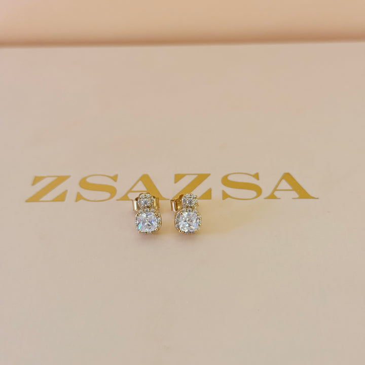 Square and round zircone sterling silver gold plated studs