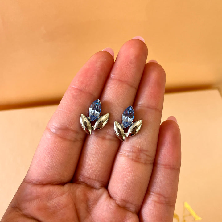 Light blue Swarovski crystals leafs studs