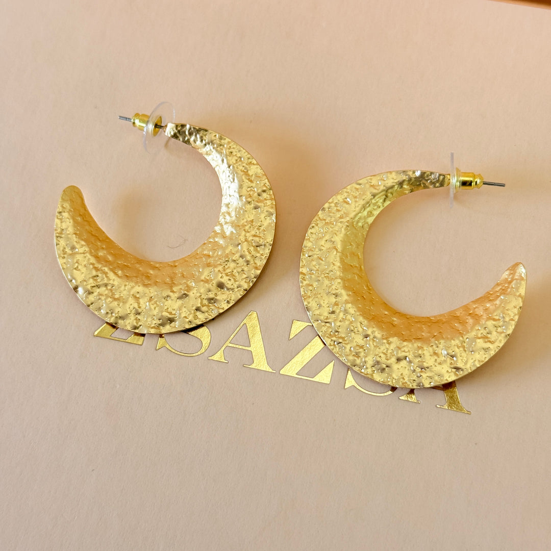 Gold plated texture plain half moon earrings