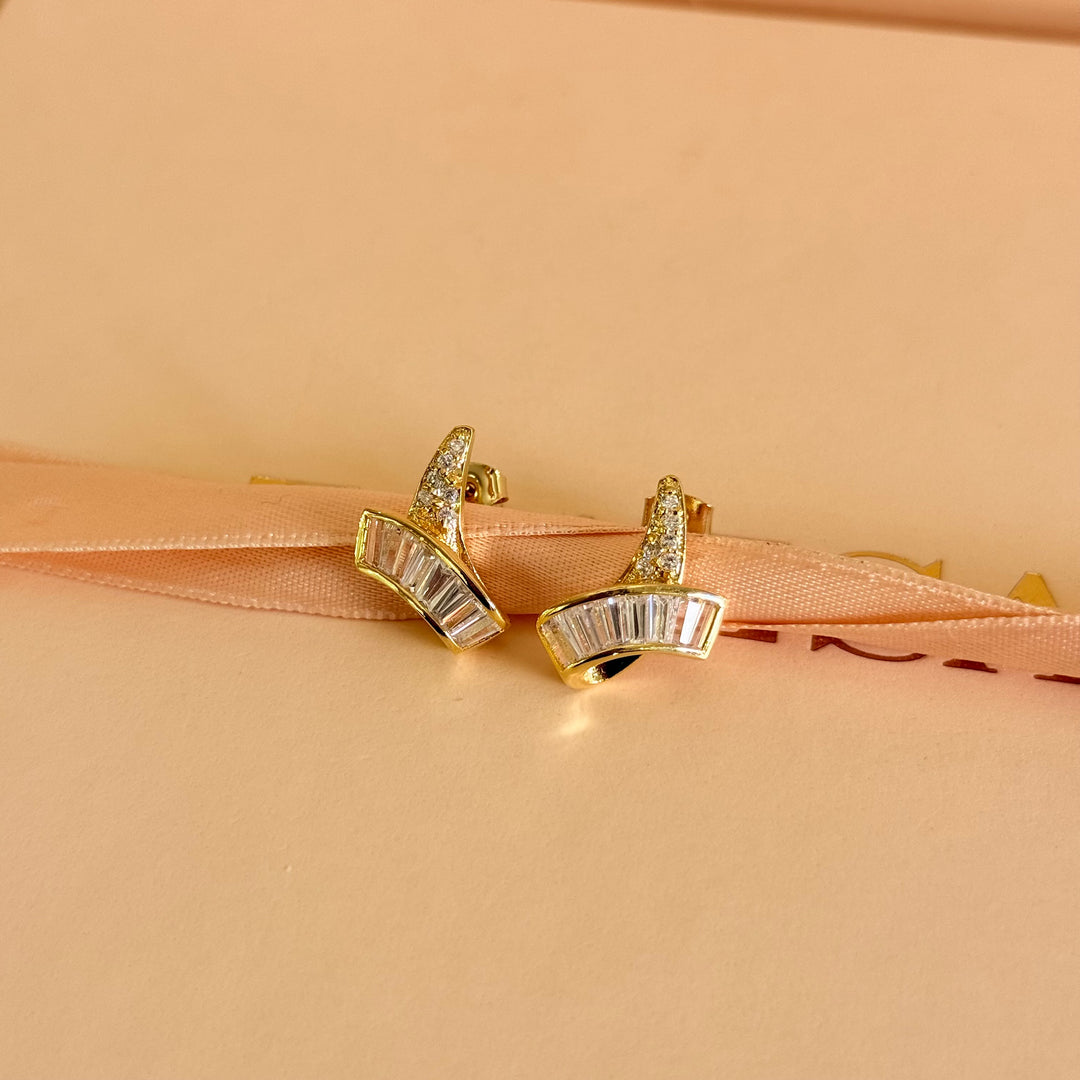Baguette zircone gold plated earrings