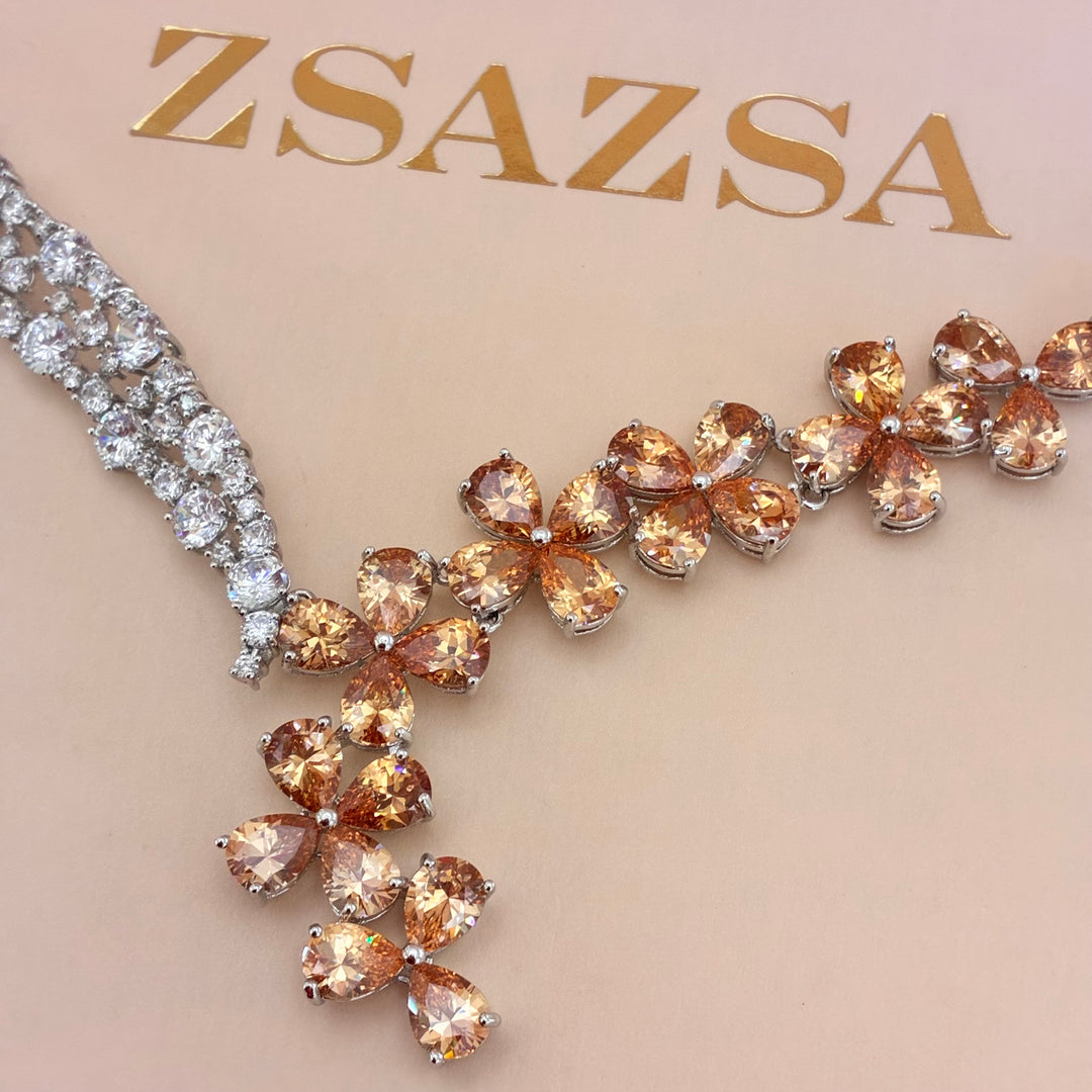 Peach flower zircone silver set