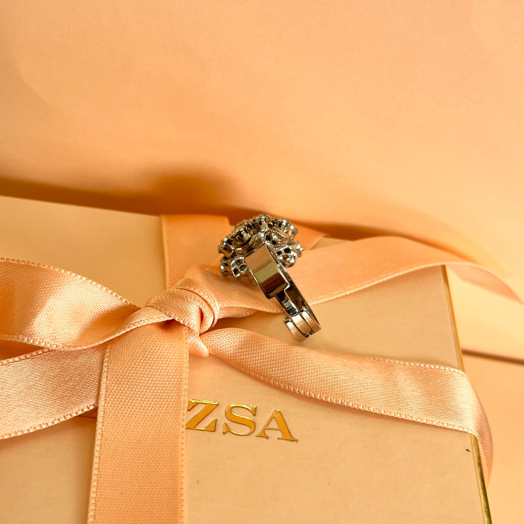Swarovski crystals white gold plated flower ring