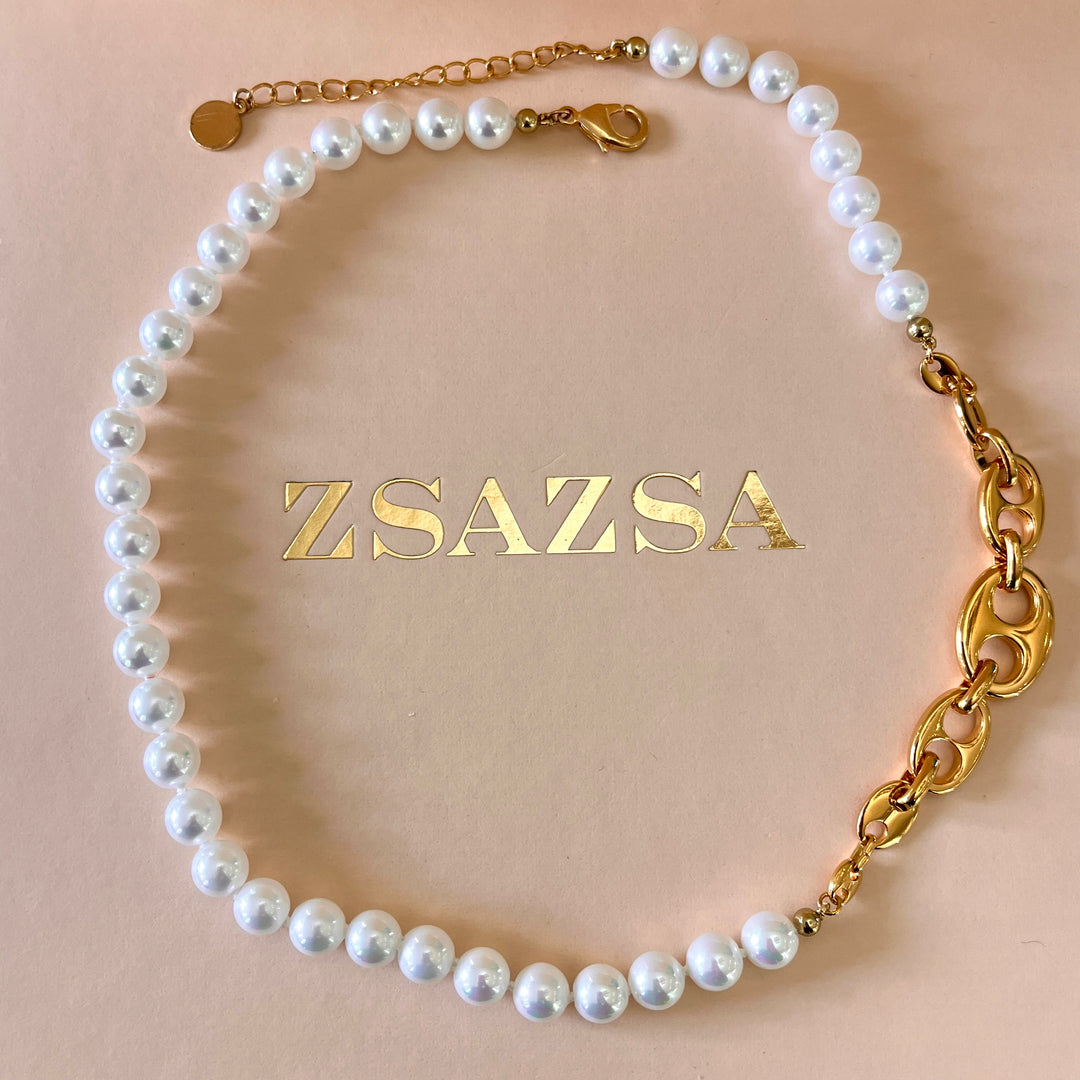 White Mallorca Pearls gold plated set