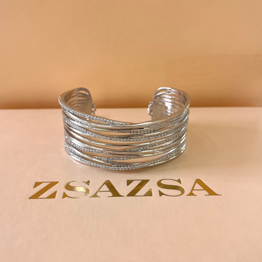 Zircone white gold plated bangle