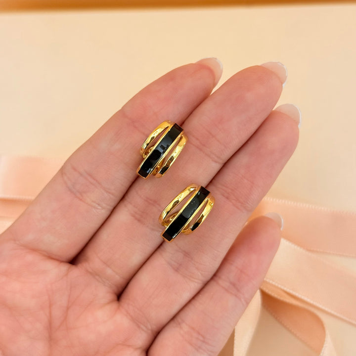 Casual black gold plated half hoops