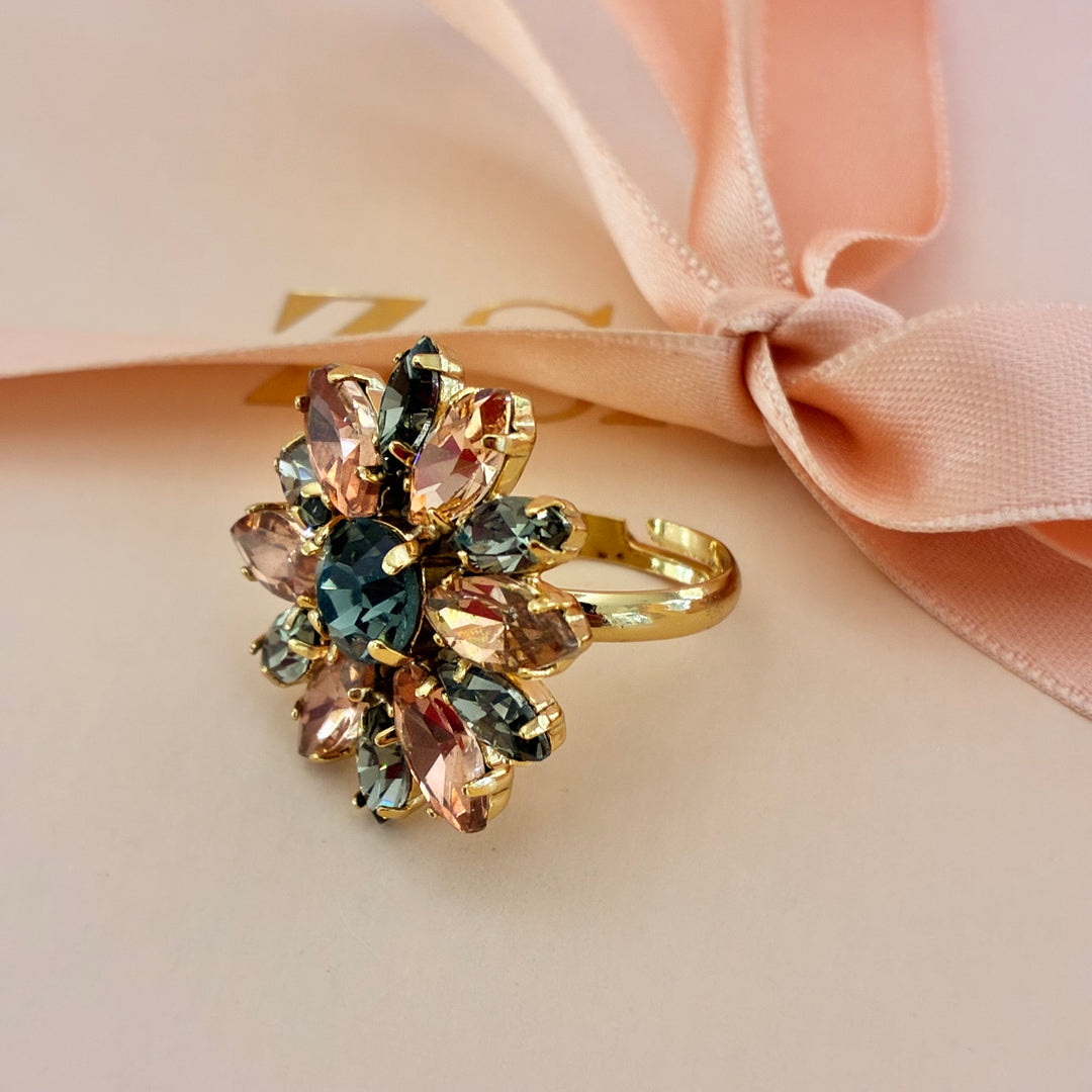 Flowers peach and grey Swarovski crystals set