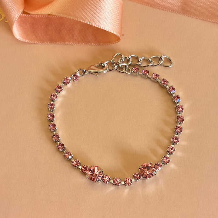 Pink Swarovski crystal silver bracelet