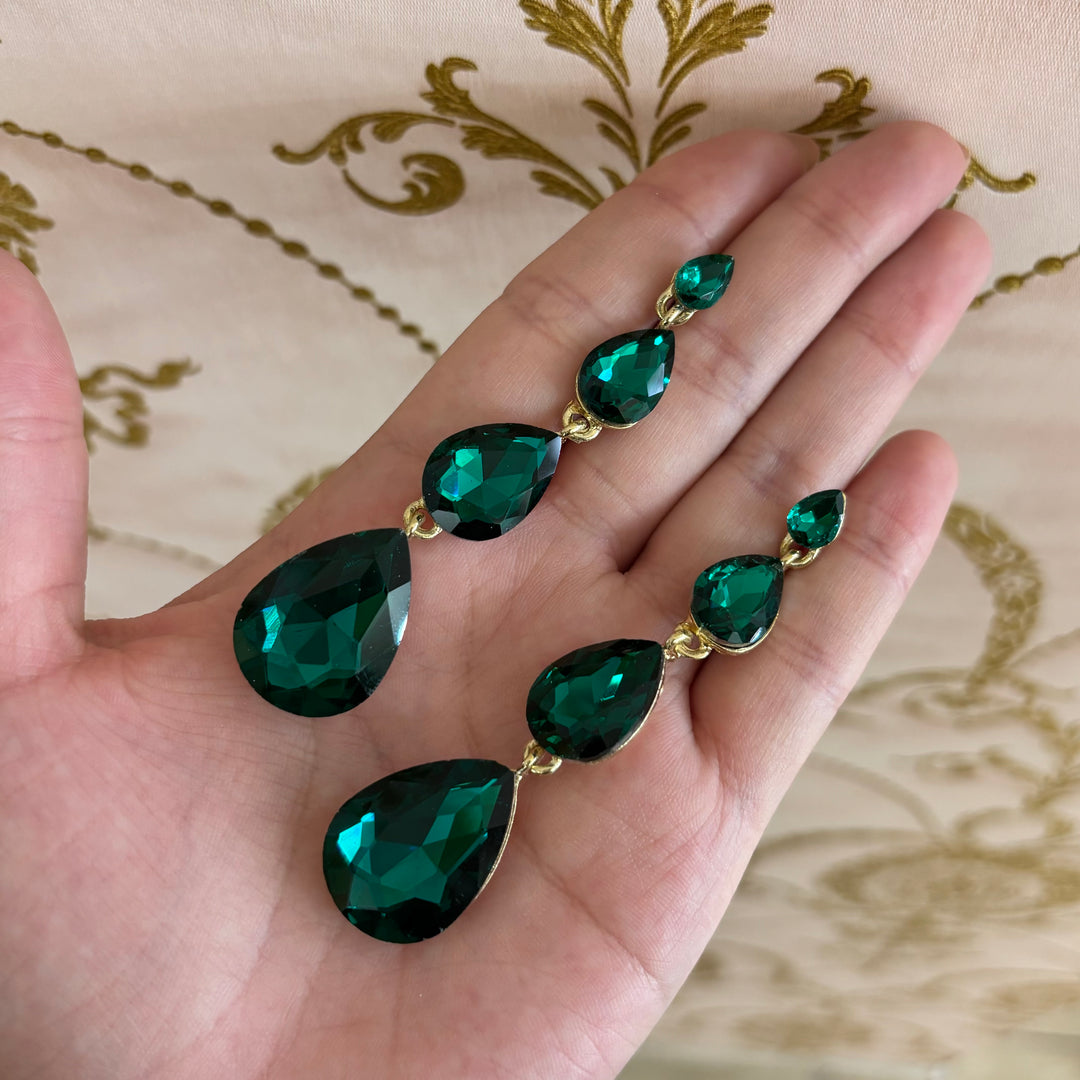 Teardrop Stone Link Dangle Evening Earring