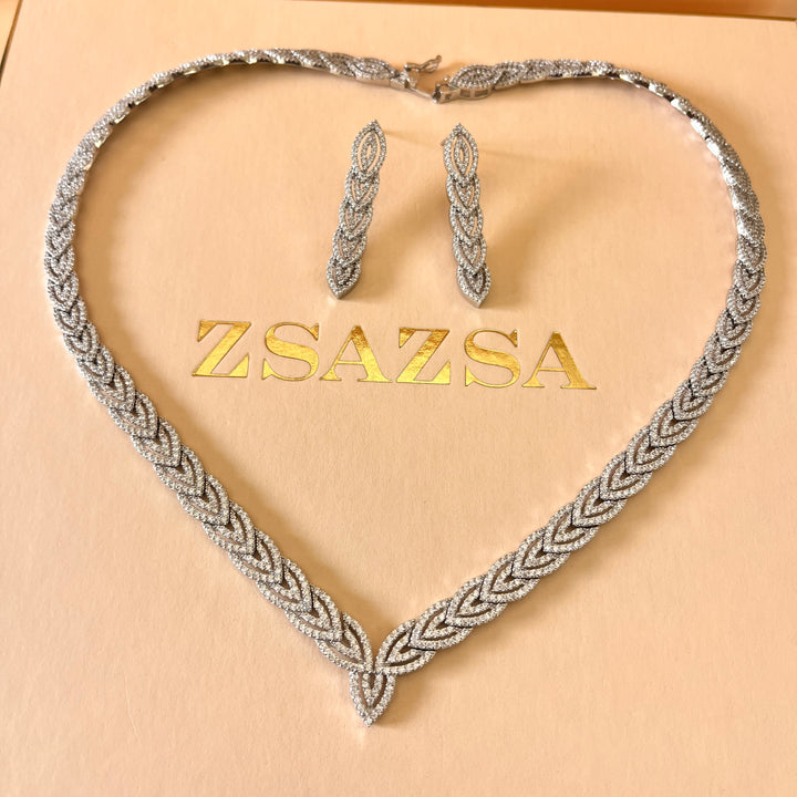 Leaf zircone white gold plated set