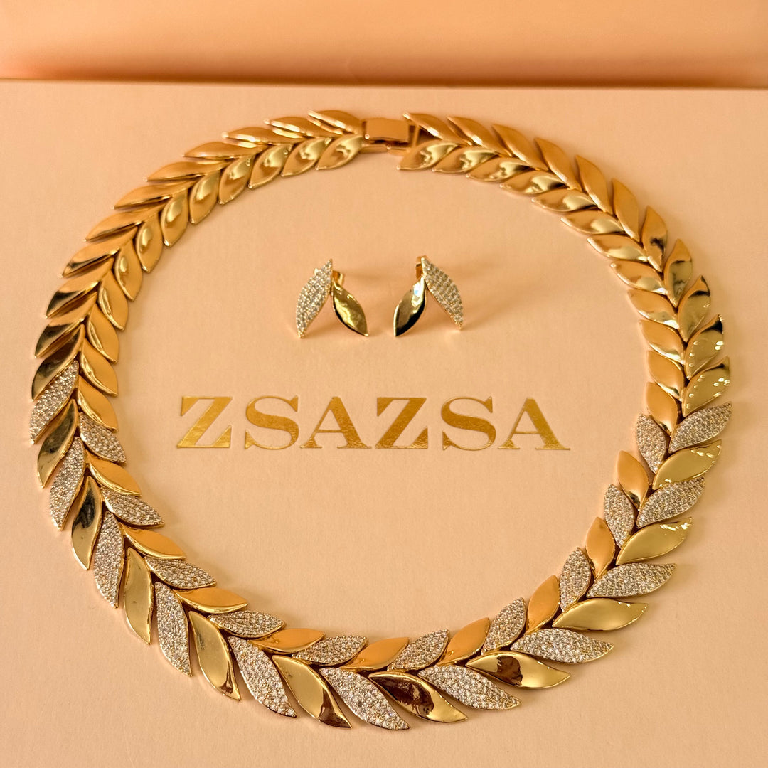 Leafs zircone gold plated set