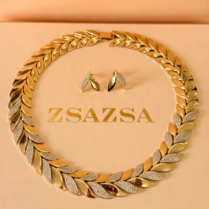 Leafs zircone gold plated set