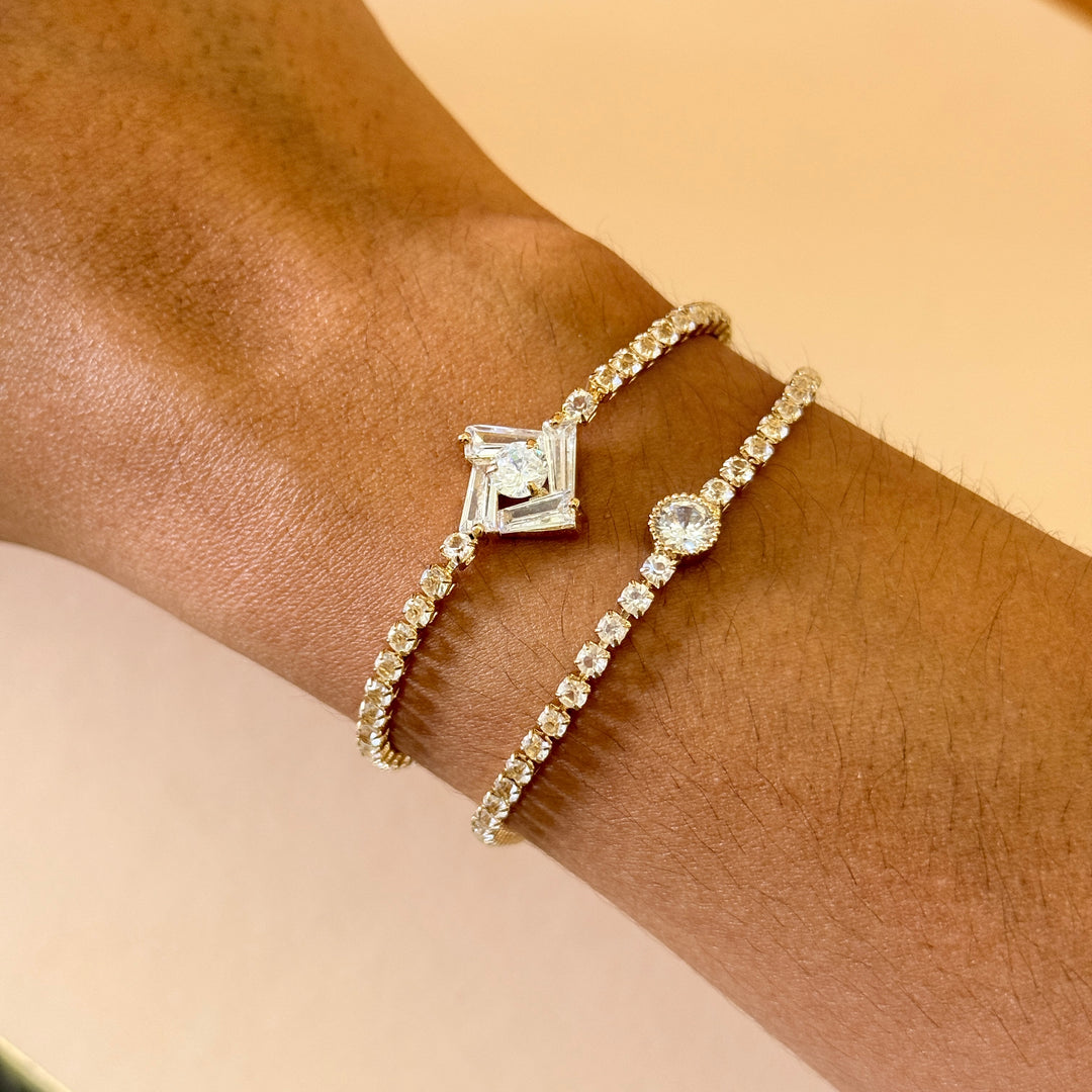 Zircone baguette gold plated double bracelet