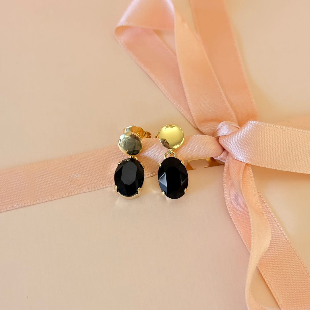 Black Swarovski crystals gold plated earrings