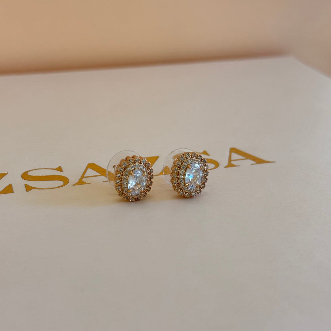 Oval zircone gold plated studs