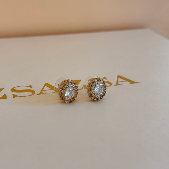 Oval zircone gold plated studs