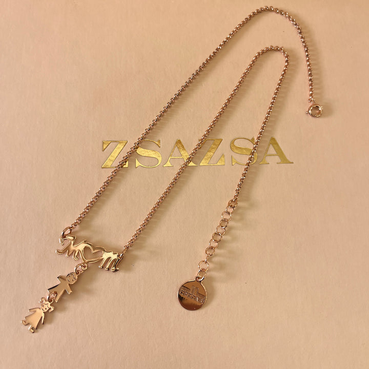 Mom & children rose gold plated necklace