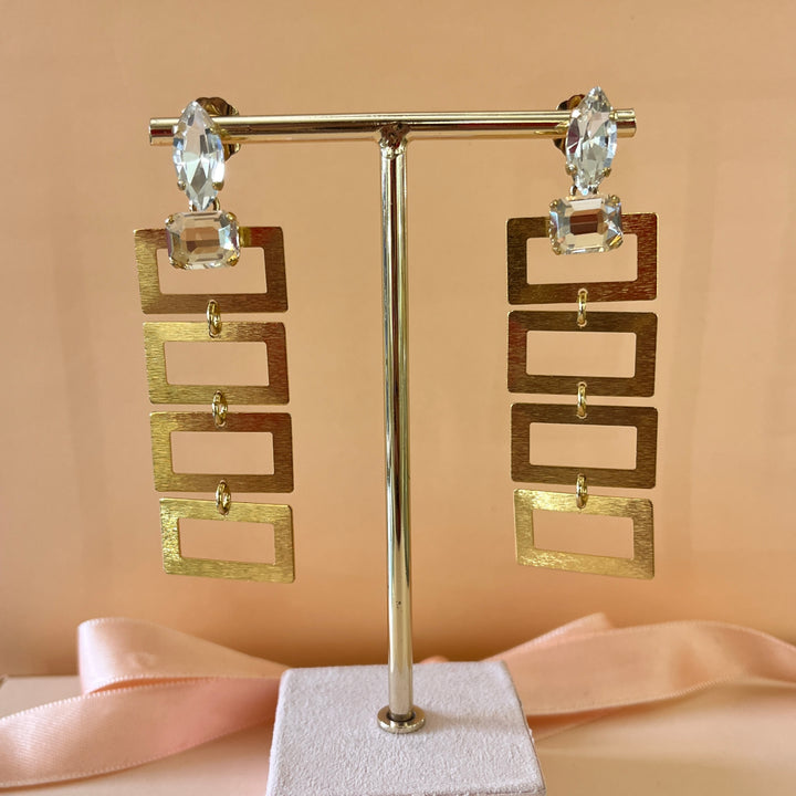 Swarovski crystals marquise and rectangular gold plated earrings
