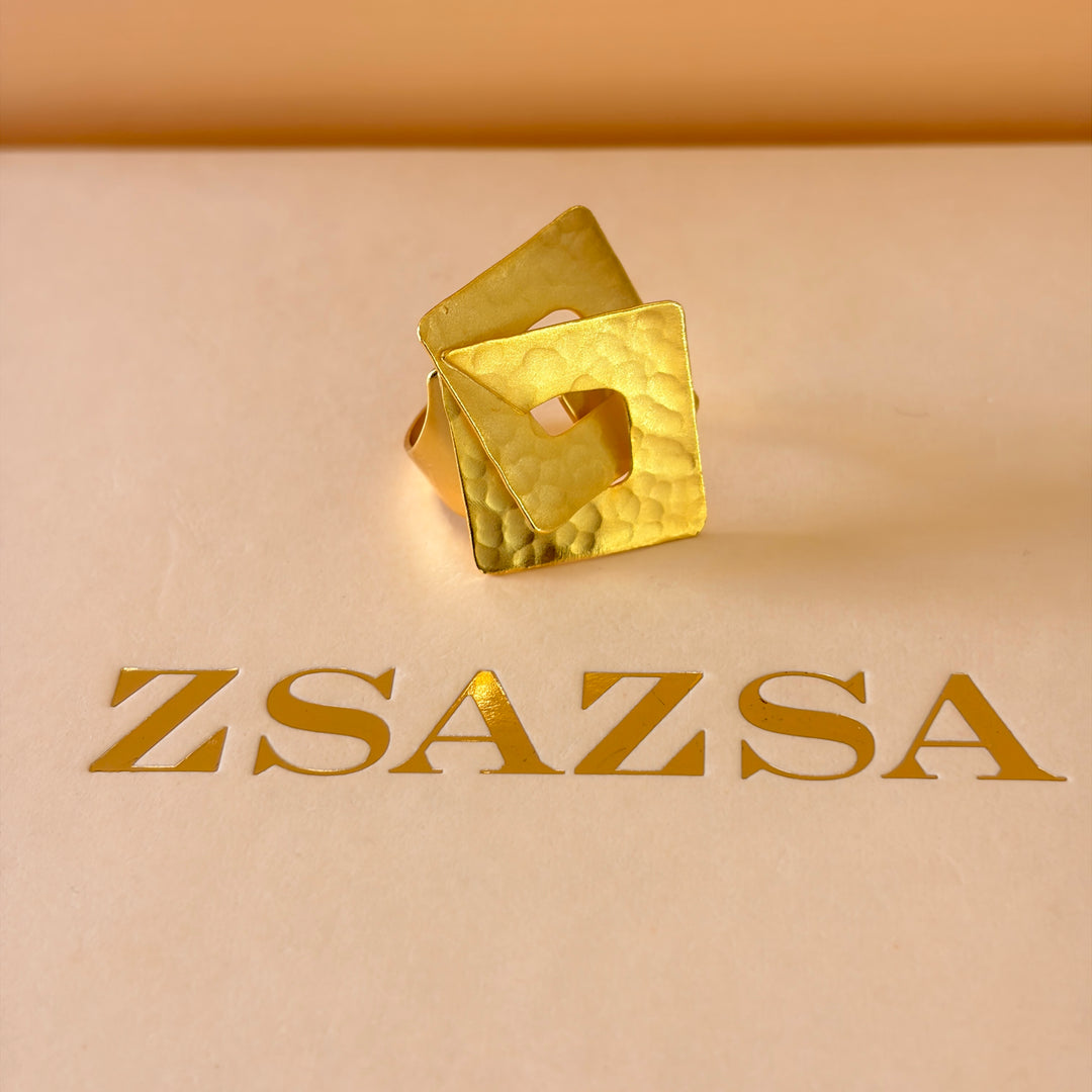 Handmade Intersecting Square Gold Ring | Gold Plated | ZsaZsa