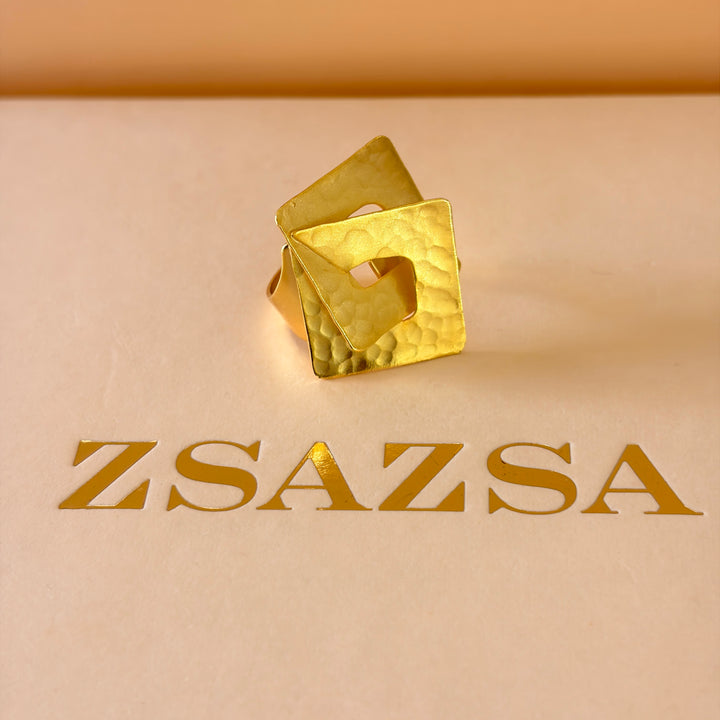 Handmade Intersecting Square Gold Ring | Gold Plated | ZsaZsa