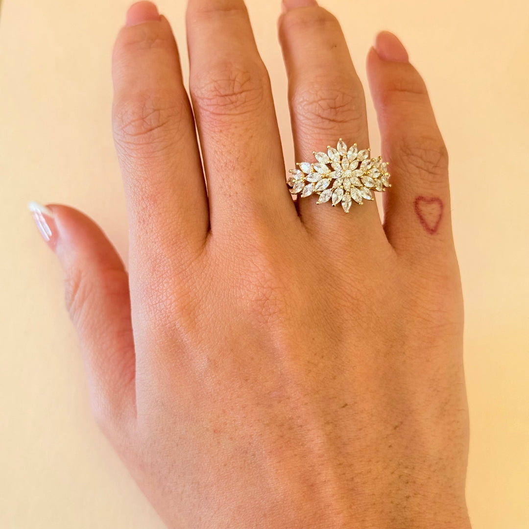 Flower marquise zircone gold plated set