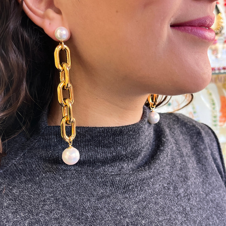 Mallorca pearls gold plated long earrings